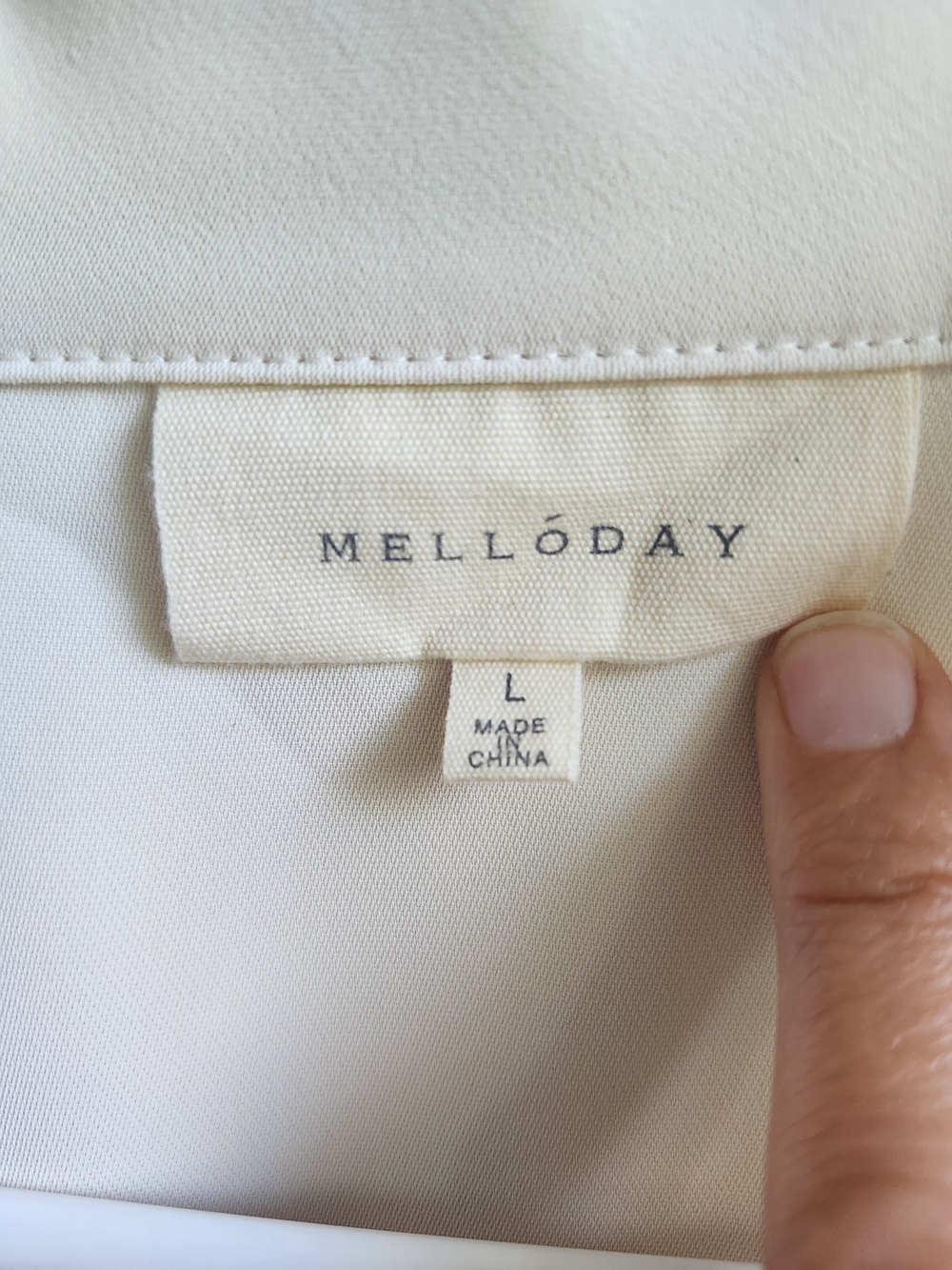 Melloday Ivory Shawl Collar V Neck Blouse Cuffed Sleeve Quiet Luxury L - Picture 5 of 11